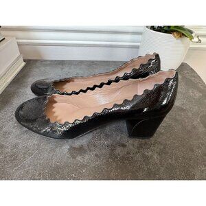 Chloe scalloped black patent leather “Lauren” pumps sz 41.5